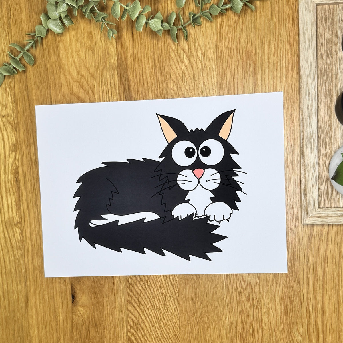 Cat (long haired, black & white) - Art Print