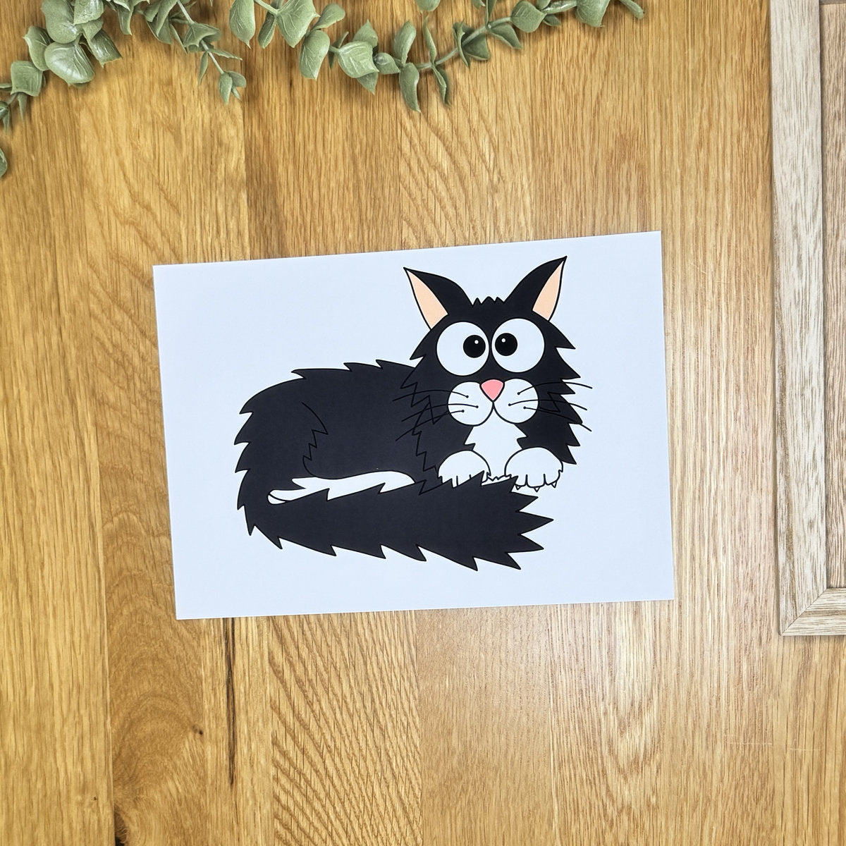 Cat (long haired, black & white) - Art Print