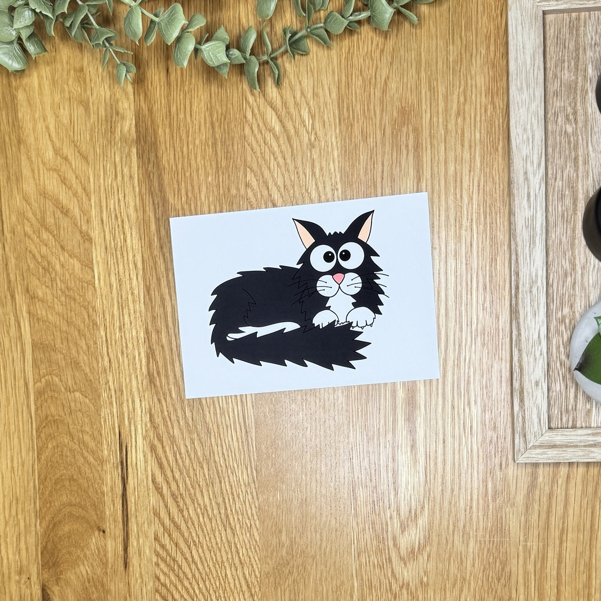 Cat (long haired, black & white) - Art Print