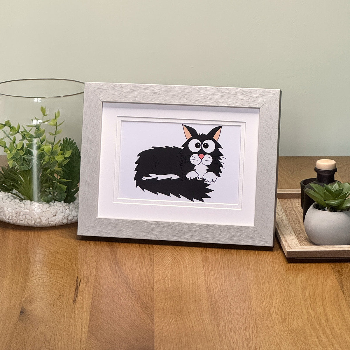 Cat (long haired, black & white) - Art Print