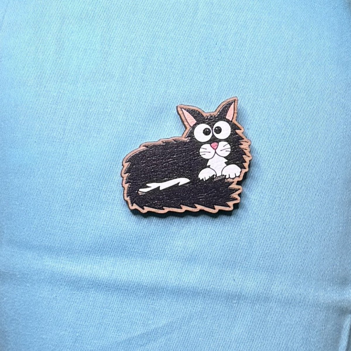 Cat (long haired, black & white) - Wooden Pin