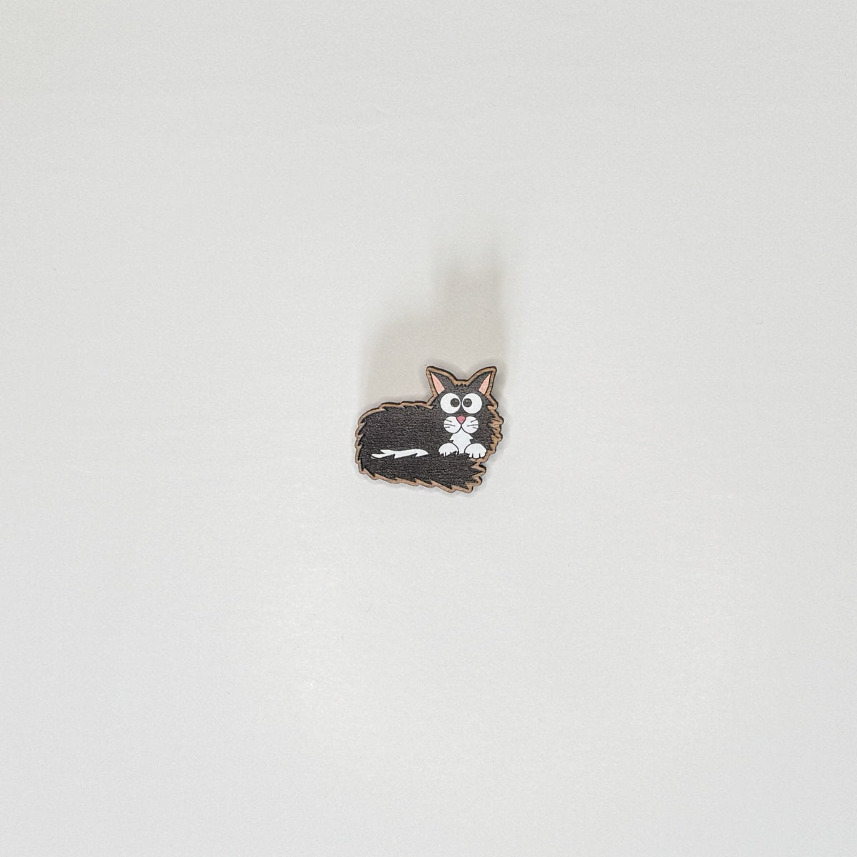 Cat (long haired, black & white) - Wooden Pin