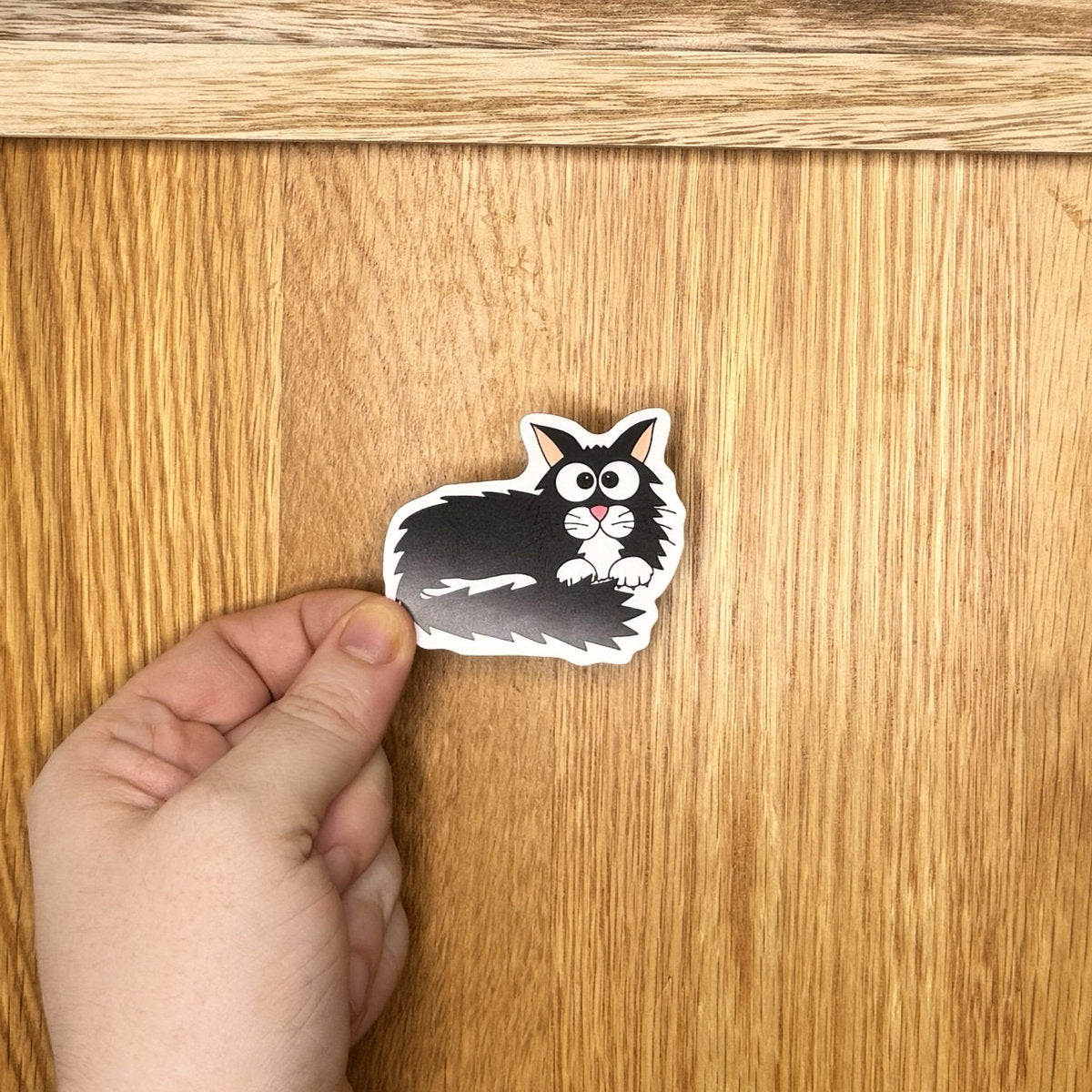 Cat (long haired, black & white) - Die Cut Sticker