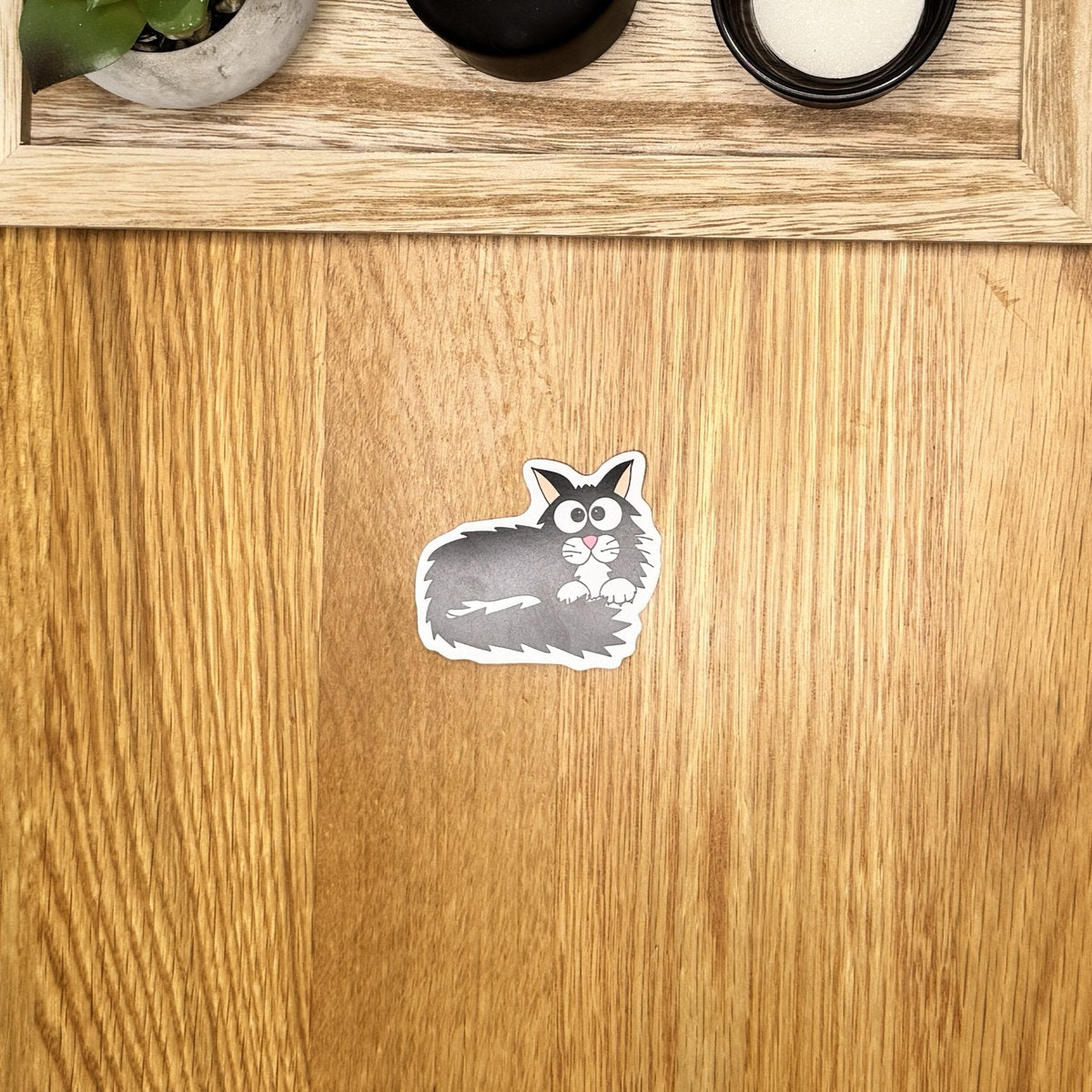 Cat (long haired, black & white) - Die Cut Sticker