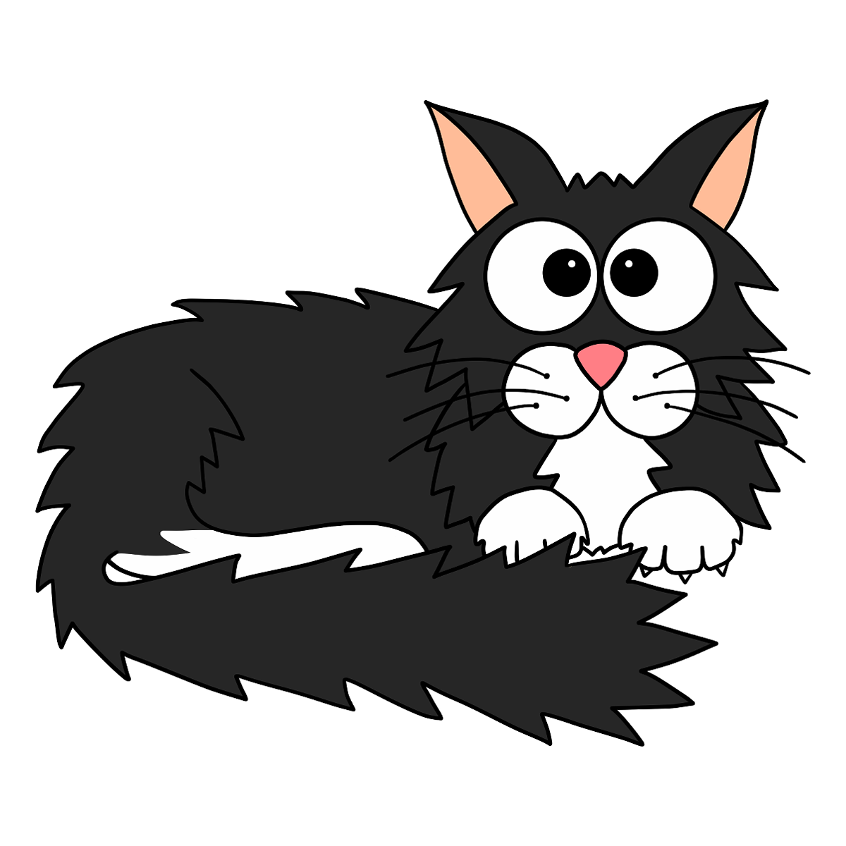 Cat (long haired, black & white) - Wooden Pin